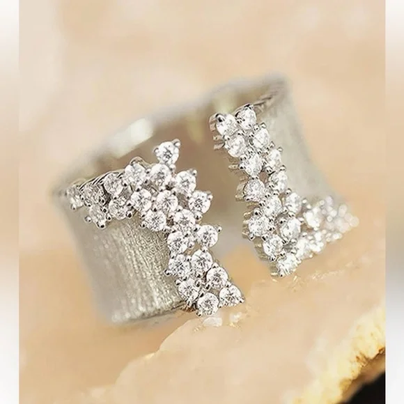 Cubic Zirconia Opening Design Luxury Band Bling, Iced Out Glamorous, Pave Ring 5 - Picture 3 of 8